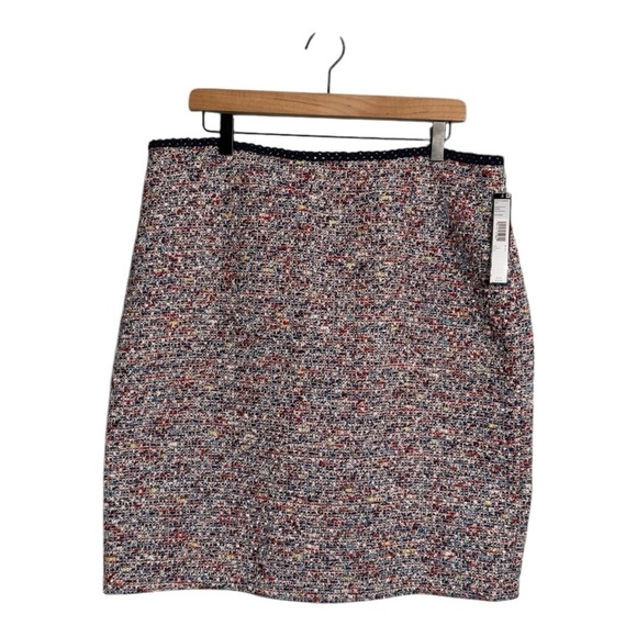 Tahari A Line Tweed Multi Color Metallic Ribbon Trim Waist Mini Skirt Size 16 - Picture 1 of 14